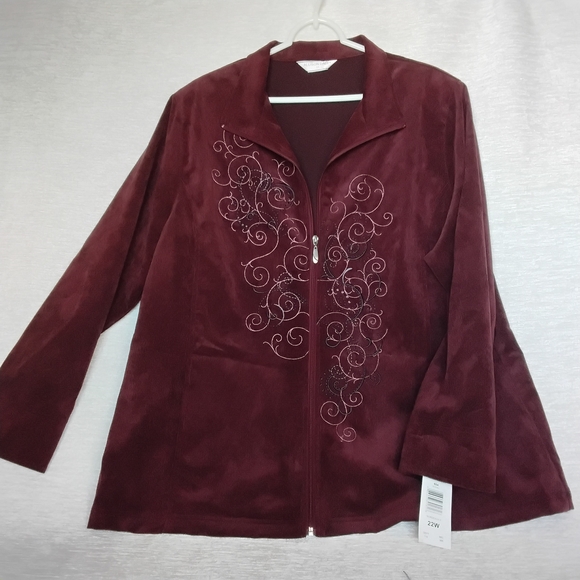 Allison Daley 22w Burgundy Embroidered Corduroy Blazer - Picture 1 of 10